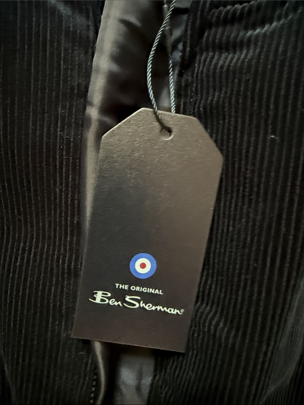 Ben Sherman Navy Corduroy Bomber Jacket with White Stripe Trim - Picture 2 of 3